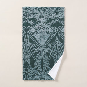 Beautiful,teal silver,art nouveau pattern,floral,m hand towel