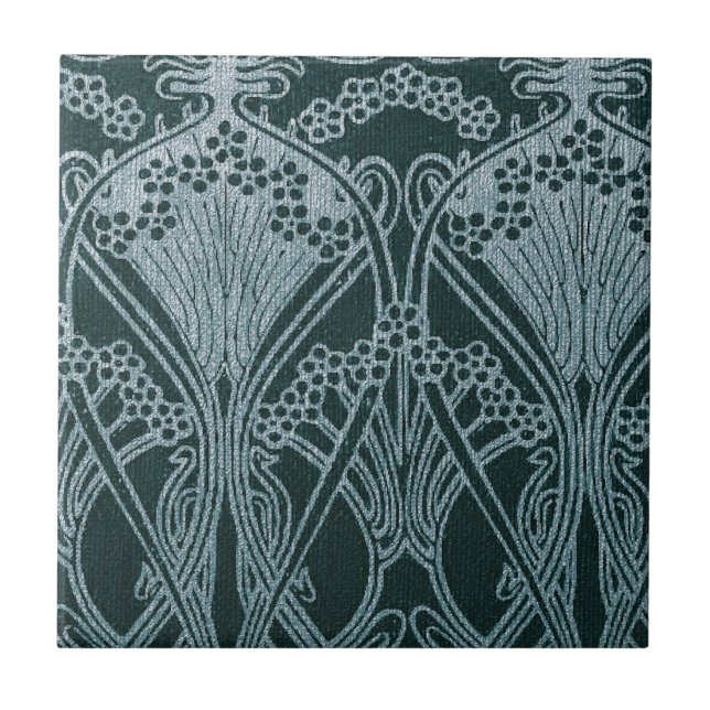 Beautiful,teal silver,art nouveau pattern,floral,m tile (Front)
