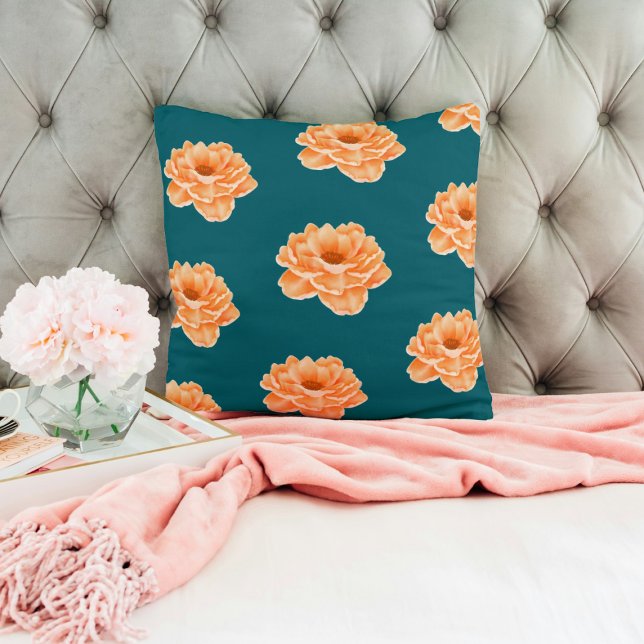 Beautiful teal vibrant peachy flowers pillow  (Creator Uploaded)