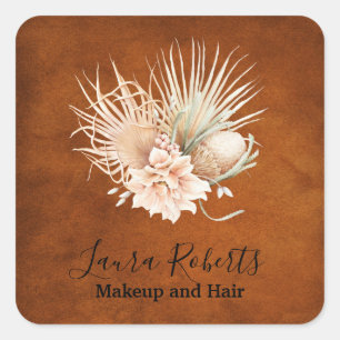 Beautiful Terracotta Boho Floral Pampas Business Square Sticker