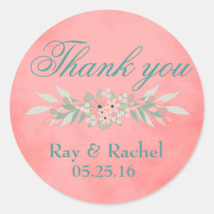 Beautiful Thank you Pink Floral Classic Round Sticker