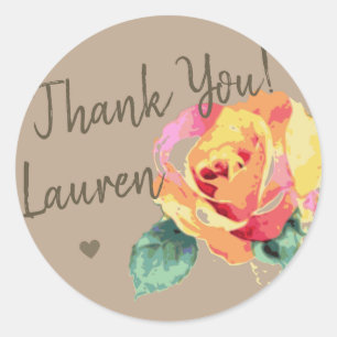 Beautiful Thank You Watercolor Rose Signature Cute Classic Round Sticker