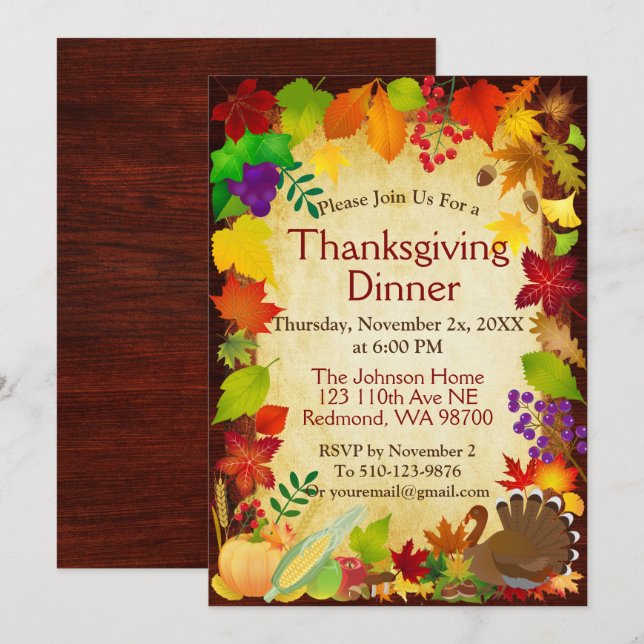 Beautiful Thanksgiving Harvest Invitation (Front/Back)