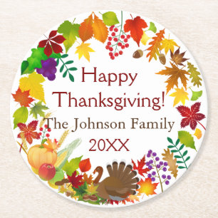 Beautiful Thanksgiving Harvest Round Paper Coaster
