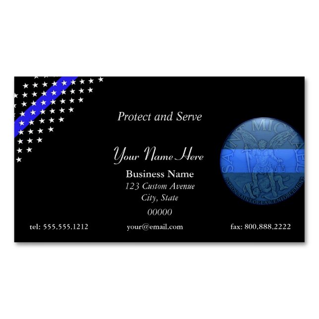 Beautiful Thin Blue Line Police St Michael Magnetic Business Card (Front)
