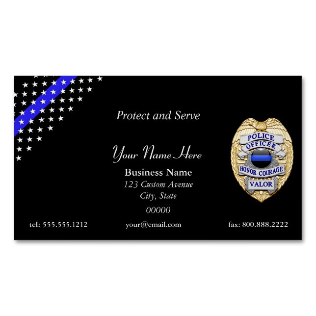 Beautiful Thin Blue Line Police Stars and Stripes Magnetic Business Card (Front)