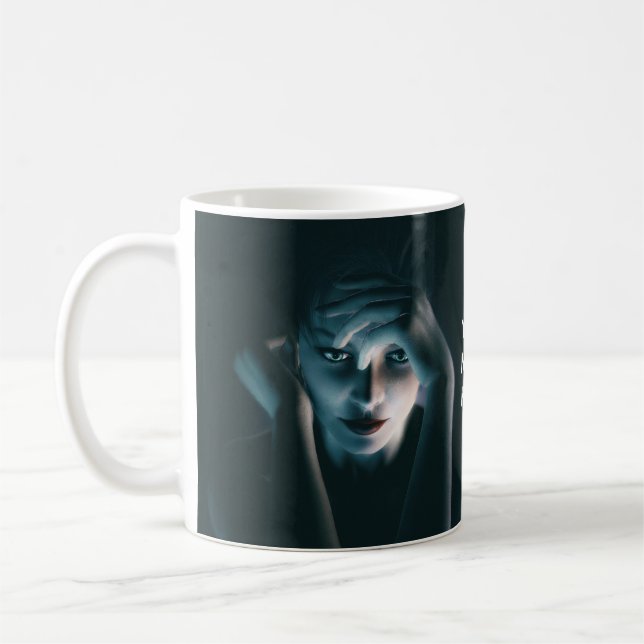Beautiful thinking female. Customisable text on Coffee Mug (Left)