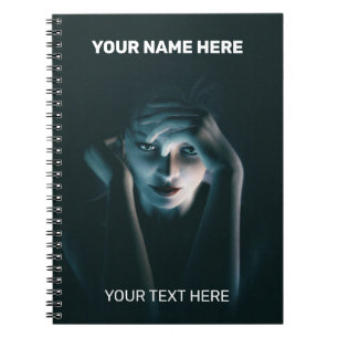 Beautiful thinking female. Customisable text on Notebook