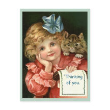Beautiful Thinking of You Vintage Girl & Cat copy