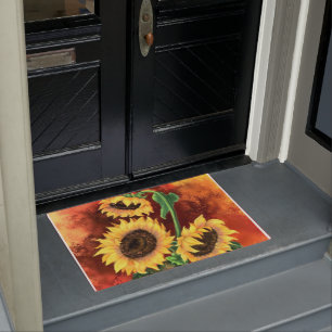 Beautiful Three Sunflowers Doormat - Painting