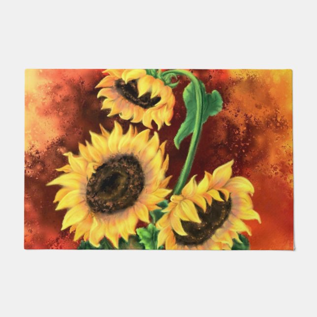 Beautiful Three Sunflowers Doormat - Painting (Front)