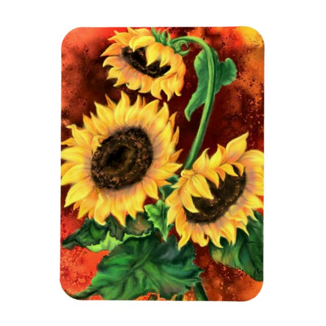 Beautiful Three Sunflowers Magnet - Painting (Vertical)
