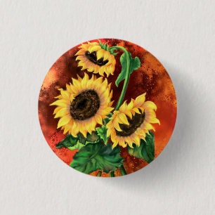 Beautiful Three Sunflowers - Migned Art Painting 3 Cm Round Badge
