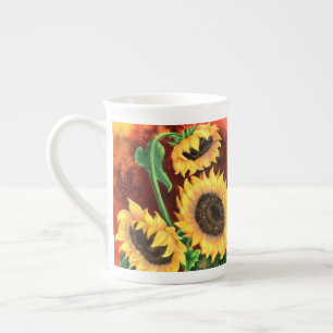 Beautiful Three Sunflowers - Migned Art Painting Bone China Mug