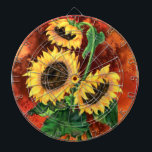 Beautiful Three Sunflowers - Migned Art Painting - Dartboard<br><div class="desc">Beautiful Three Sunflowers</div>