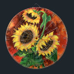 Beautiful Three Sunflowers - Migned Art Painting - Dartboard<br><div class="desc">Beautiful Three Sunflowers</div>