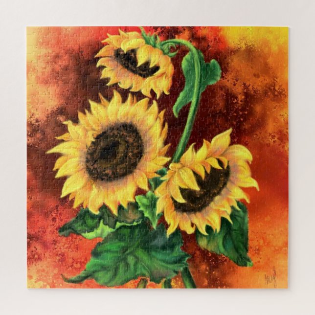 Beautiful Three Sunflowers - Migned Art Painting Jigsaw Puzzle (Vertical)