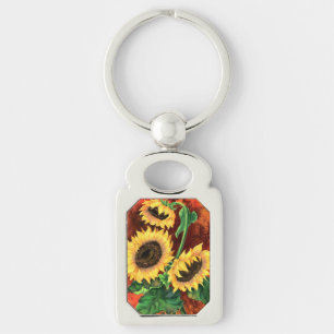Beautiful Three Sunflowers - Migned Art Painting Key Ring