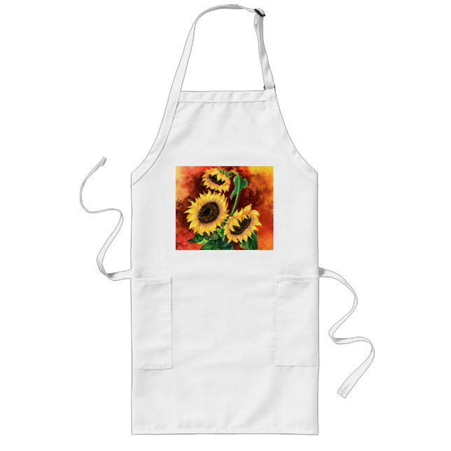 Beautiful Three Sunflowers - Migned Art Painting Long Apron (Front)