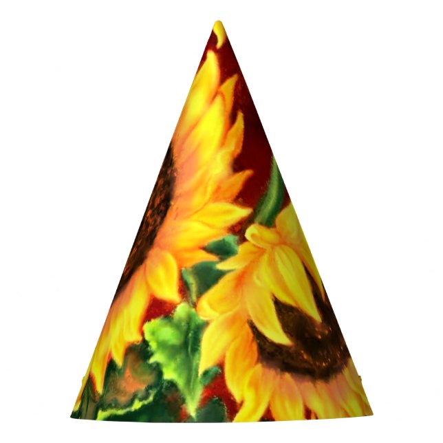 Beautiful Three Sunflowers - Migned Art Painting  Party Hat (Front)