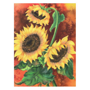 Beautiful Three Sunflowers - Migned Art Painting Tablecloth