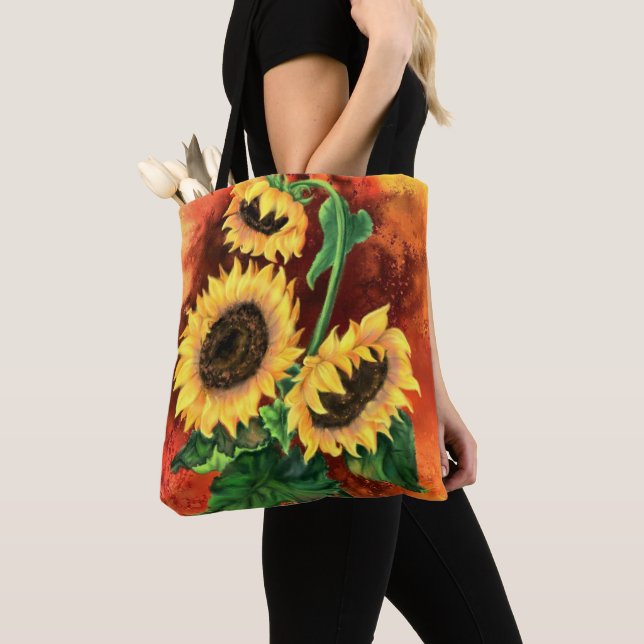Beautiful Three Sunflowers - Migned Art Painting Tote Bag (Close Up)