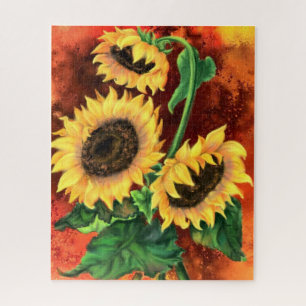 Beautiful Three Sunflowers - Migned Painting Art Jigsaw Puzzle