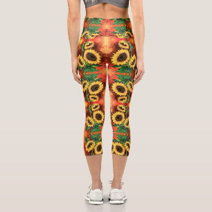 Beautiful Three Sunflowers - Migned Painting - Capri Leggings