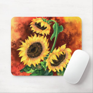 Beautiful Three Sunflowers Mouse Pad Painting