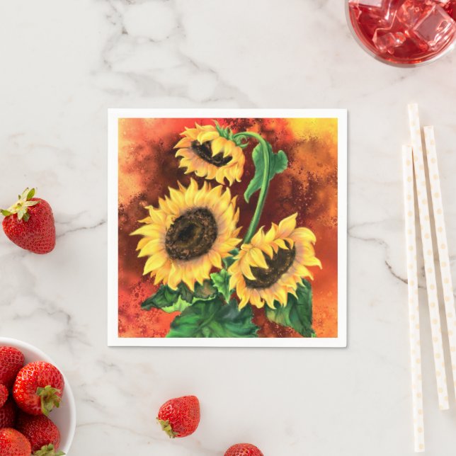Beautiful Three Sunflowers Napkins - Painting (Insitu)