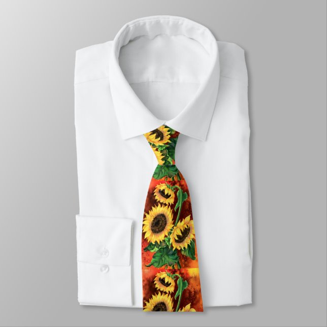 Beautiful Three Sunflowers Neck Tie (Tied)
