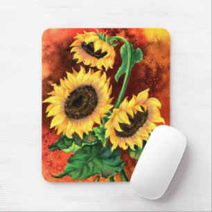 Beautiful Three Sunflowers Painting Mouse Pad