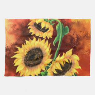 Beautiful Three Sunflowers - Painting Tea Towel
