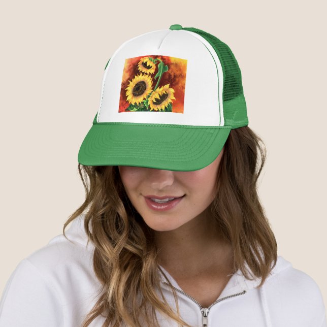 Beautiful Three Sunflowers Trucker Hat - Painting (In Situ)