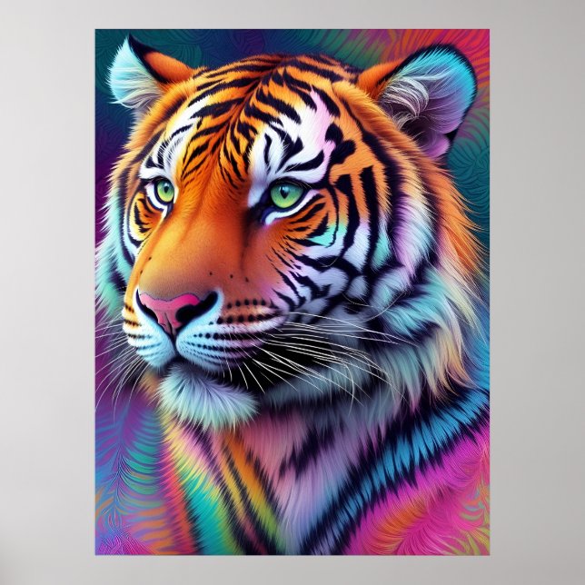 Beautiful Tie Dye Tiger Pattern AI Art Poster (Front)