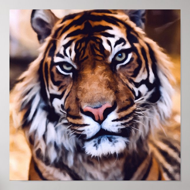 Beautiful Tiger Cat Face Painted Wildlife Poster (Front)