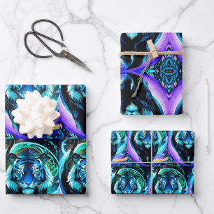 Beautiful Tiger depicted in shades of blue Wrapping Paper Sheet
