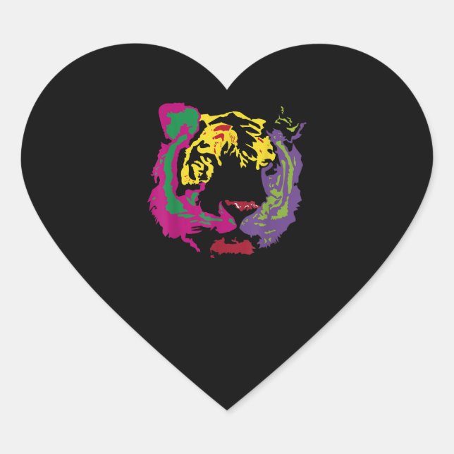 Beautiful Tiger Face Rasta Colours Style Heart Sticker (Front)