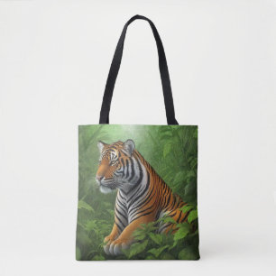 Beautiful tiger in jungle tote bag