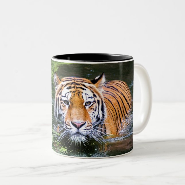 Beautiful Tiger in the water Two-Tone Coffee Mug (Front Right)