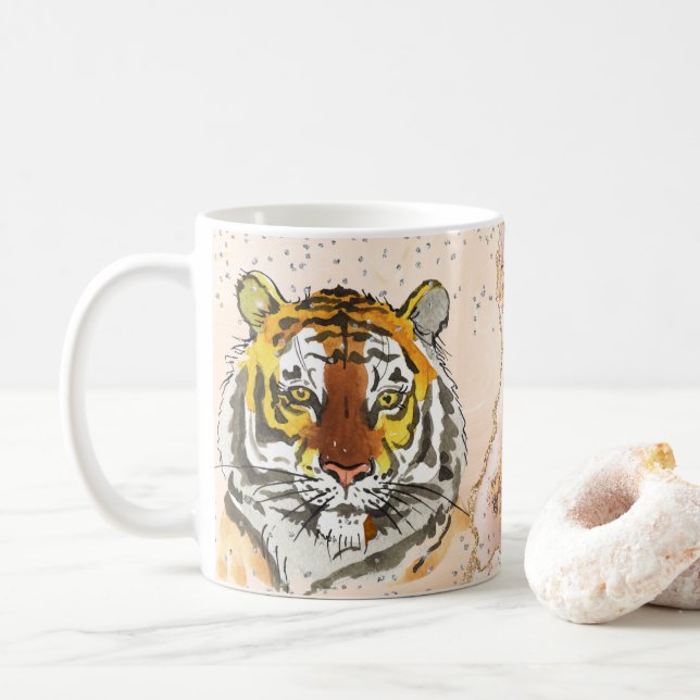 Beautiful Tiger Jungle Safari Coffee Mug, Cup (With Donut)