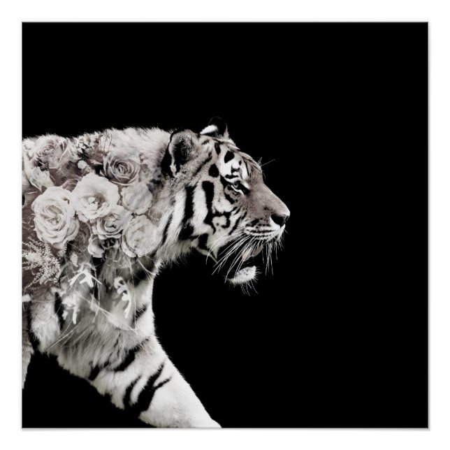 Beautiful Tiger Roses Double Exposure Photo Poster (Front)
