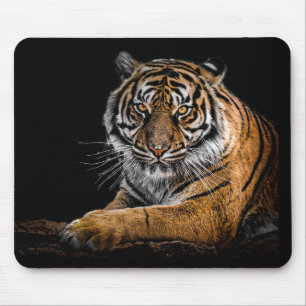 Beautiful Tiger with Black Background Mouse Mat