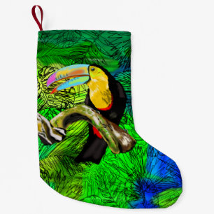 Beautiful Toucan Bird In Green Garden - Painting Small Christmas Stocking