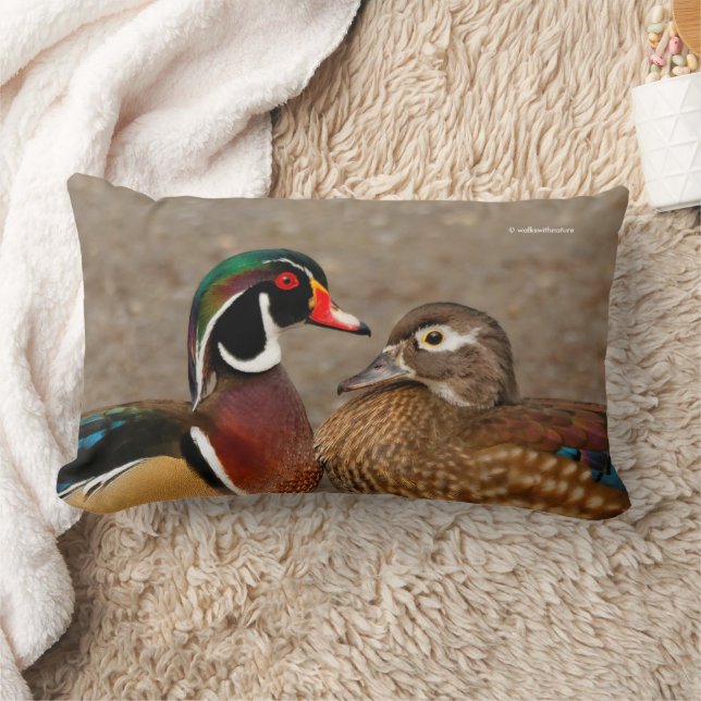 Beautiful Touching Moment Between Wood Ducks Lumbar Cushion (Blanket)