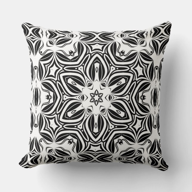 beautiful traditional black and white round orname cushion (Front)