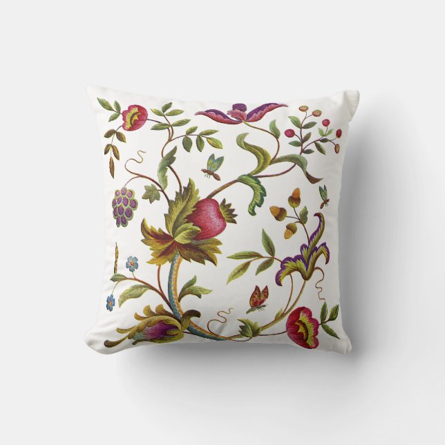 Beautiful Traditional Jacobean Crewel Embroidery Cushion (Front)