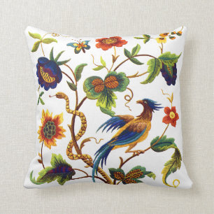 Beautiful Traditional Jacobean Crewel Embroidery Cushion