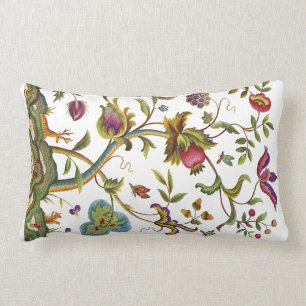 Beautiful Traditional Jacobean Crewel Embroidery Lumbar Cushion