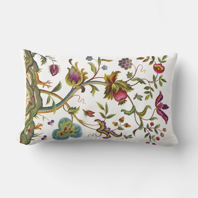 Beautiful Traditional Jacobean Crewel Embroidery Lumbar Cushion (Front)